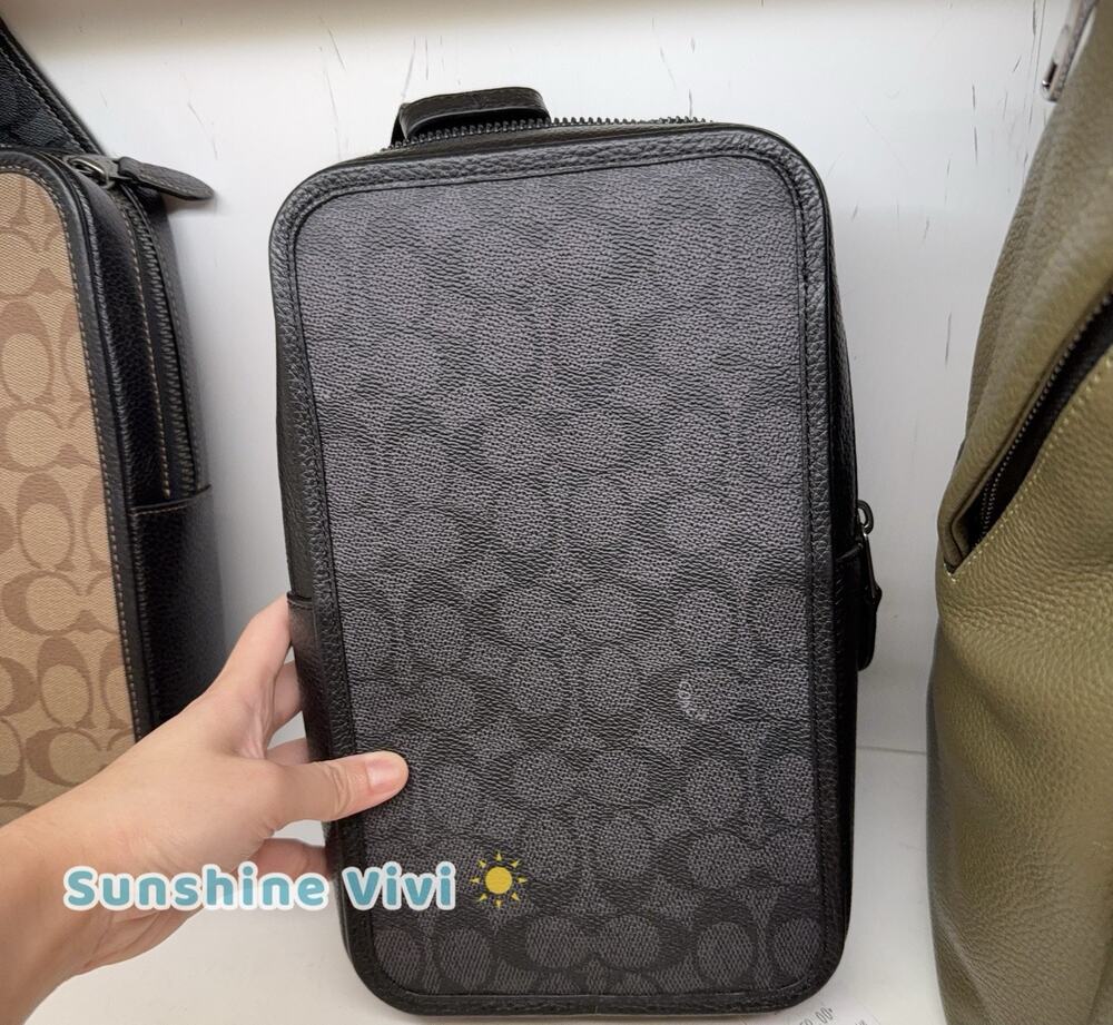 NWT Coach Sullivan Pack Blocked Signature Canvas cz397 Gunmetal/Charcoal/Black
